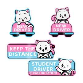 Zpana Reflective New Driver Car Magnet, Cute Funny Cartoon Vehicle Student Safety Sign for Bumper, Reusable Auto Exterior Beginner Sticker Accessories, Universal for SUV Sedan Truck (Cat-B)