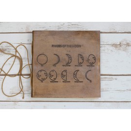 Soothi Moon Phases Handmade Antique Leather Journal for Travel or Diary, Unlined, Tan, 7''x7''