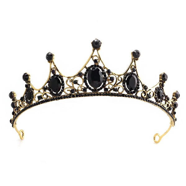 JORCEDI Crystal Queen Tiaras Rhinestones Pageant Quinceanera Crowns Princess Headbands For Wedding Birthday Prom (Black)