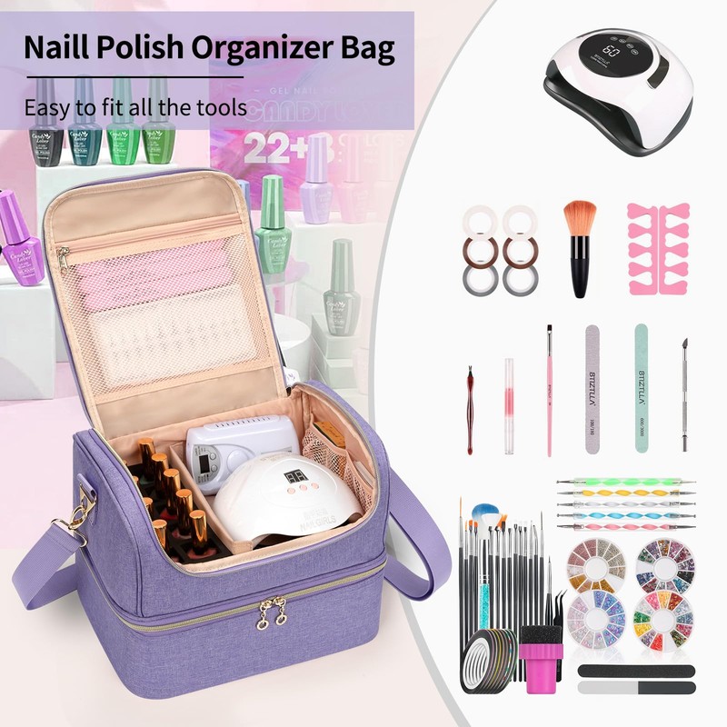 CUBETASTIC Nail Polish Organizer Case, Nail Supplies Storage Box Holds
