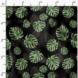 Soimoi Black Heavy Canvas Fabric Monstera Leaves Print Sewing Fabric BTY 58 Inch Wide