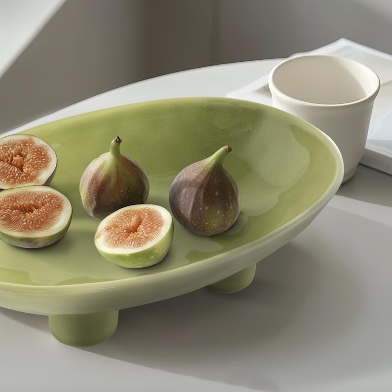 seicasaya Three-Legs Ceramic Fruit Bowl for Kitchen Counter, 10 Inch