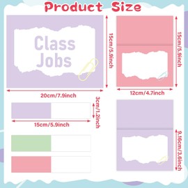 QOUBAI 112 Pcs Pastel Class Jobs Bulletin Board Set Colorful Classroom Jobs Pocket Chart Boho Class Management Educational Pocket Chart Teacher's Helper Posters Classroom Decorations School Supplies