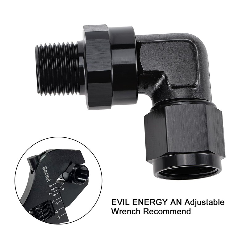 EVIL ENERGY 8AN Female to 3/8 NPT Pipe Swivel 90