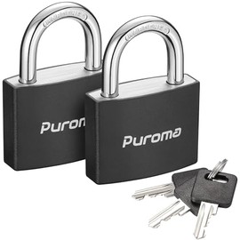 Puroma Candado con llave de 2 llaves con 3 llaves de aluminio 7/8 "Lock 1.693 in Gym Locker Negro | Key Alike, Hardened Steel Shackle, Outdoor, Weathe