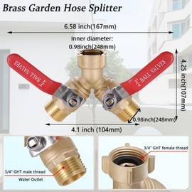 Liyquint 2-Way Heavy Duty Brass Hose Splitter - 3/4 Inch GHT Thread Metal Y Valve Connector for Garden Tubes, Lawn Irrigation & Outdoor Faucets - Leak-Proof Professional Grade Zinc Alloy Fittings. (1)