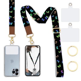 Lfpkixise Phone Lanyard Wrist Strap Crossbody Adjustable, Cell Phone Lanyard for Around The Neck Shoulder Wristlet Strap, Butterfly, Long
