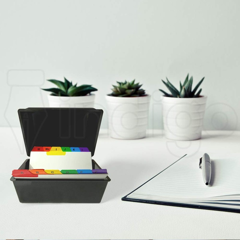 Indigo® 5x3" Black Index Card Box with A-Z Coloured Guide