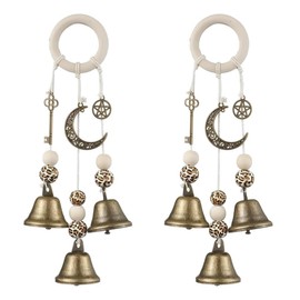 Witch Bells for Door Knob, Boho Hanger Wind Chimes Protection, Witchy Things Bell Strings with 3 Bells, Witchcraft Supplies Door Bell, Vintage Witch Decor for Home Room (Bronze Colour, 2 Pcs)