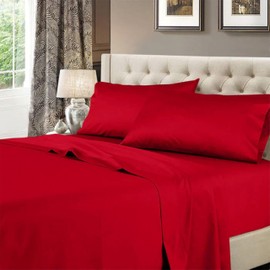 Royal Hotel Bedding Solid Red 600-Thread-Count 4pc Full Bed Sheet Set 100-Percent Cotton, Sateen Solid, Deep Pocket