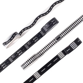 YUBX Masking Tape, Set of 4, Washi Tape, Road, Lane, Railway, Super Long, DIY Crafts, Children's Toys, Notebook, Planner, Scrapbook, Wrapping, Present Decoration (0.6 x 3.9 ft (15 mm x 10 m)