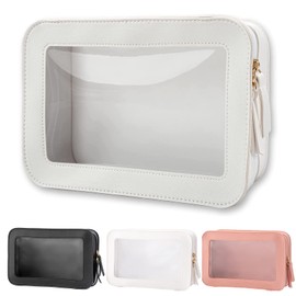 Clear Travel Toiletries Bag, Toiletry Bags for Women, Clear Makeup Bags Cosmetic Bags with Zipper, Waterproof Wash Bag Large Makeup Bag for Women Men Girl (White)