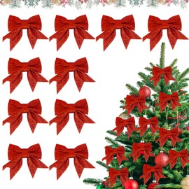 Glitter Christmas Bows, 10PCS 5.9 inch Red Christmas Bows for Christmas Tree Decorations Sequin Bow Ties Xmas Tree Bowknot Ornaments for Xmas Wreaths Garland Party Home Gift Box Decor Y7SFHDJ