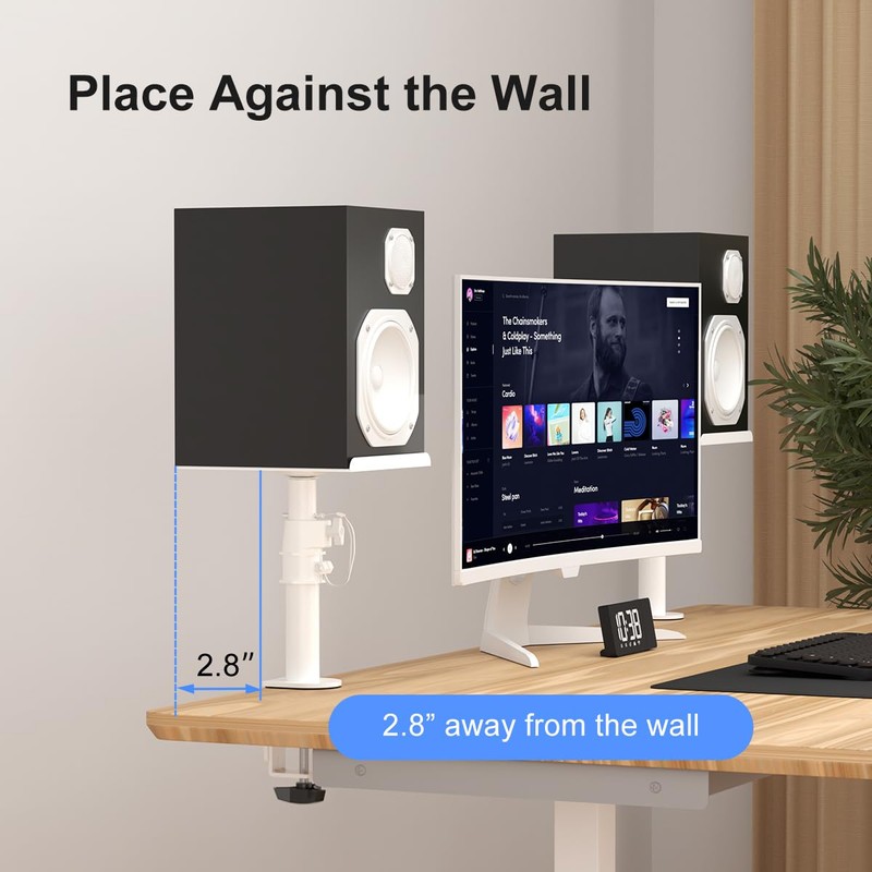 suptek Clamp-on Speaker Stand Desk Mount Set, Height Adjustment, Tilt,