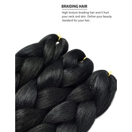 YAMEL Braiding Hair Extension, Kanekalon Braiding Hair for Braiding Crochet Twist Box Braids Hair 24 Inch 3 Piece Natural Black Jumbo Braiding Hair