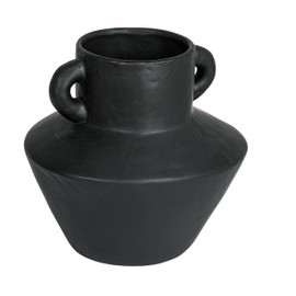 Bloomingville Round Stoneware Vase with Reactive Glaze Finish and Vertical Handles, Black