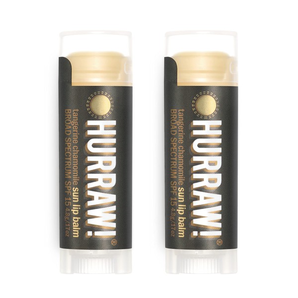 Hurraw! Sun Lip Balm (Zinc Oxide Protection, Broad Spectrum SPF 15, Tangerine, Chamomile), 2 Pack: Organic, Certified Vegan, Gluten Free. Non-GMO, All-Natural. Bee, Shea, Soy & Palm Free. Made in USA