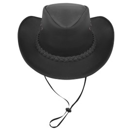 COLLECTION ERA LLC Leather Cowboy Hat for Men Women Lightweight Handcrafted Western Shapeable Wide Brim | Western Hats for Men (US, Alpha, X-Large, Black)