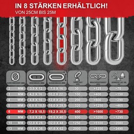 SCREW REBEL 6.0 mm Thick Stainless Steel Chain A4 Rustproof Link Chain 1 m Long Calibrated Barrier Chain Short Link DIN 766 Link Chain Boat Chain V4A with 1 Metre Length