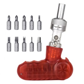 10 IN 1 Ratcheting Multi-Bit Screwdriver Set Magnetic, Adjustable, S2 Steel, Professional Repair Tool Kit with Adjustable Shaft (Red)