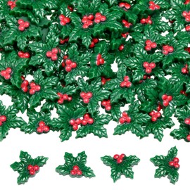 50 Pcs Mini Christmas Decorations Miniature Resin Holly Berries Ornament Christmas Tiny Craft Flatback Charms Little Small Figurines to Hide Xmas DIY Craft for Xmas Tree Party Gift Fillers Supplies