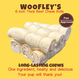 Woofley's 5-6" Buffalo Beef Cheek Roll -(100 Count)- Beef Cheek Rolls for Dogs - Long Lasting Natural Dog Chews