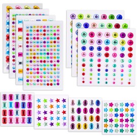 Self Adhesive Rhinestones, Cridoz 735Pcs Craft Gems Self Adhesive Jewels Stickers Crystal Jewels and Gems for Crafts (12 Sheets Assorted Shapes and Sizes)