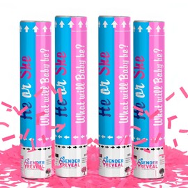 POPUPARTY 4 Pack Gender Reveal Confetti Cannon | No Powder Confetti Poppers | Ideal for Baby Girl Gender Reveal Decoration (4 Pink)