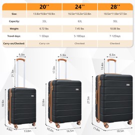 KEYTANG Explorer Lightweight Hardside Expandable Luggage Spinner Wheels Suitcase W/TSA Lock, Black-Brown, 5 Piece Set