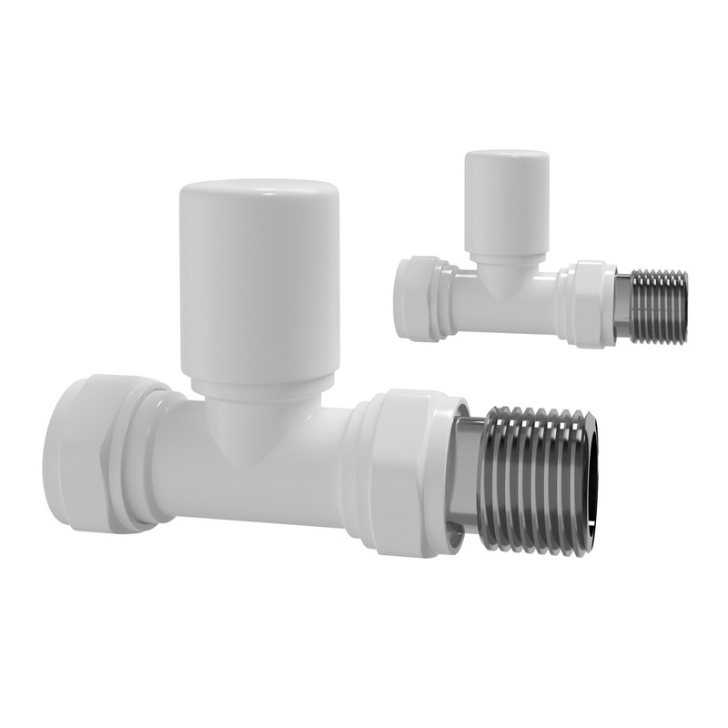 iBathUK | White Straight Towel Radiator Valves 15mm Central Heating