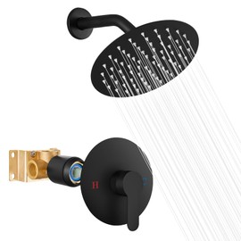 Heyalan Shower Head and Handle Set Round Shower Faucet Set Bathroom Rainfall Shower System Stainless Steel Showerhead Single Function Shower Trim Kit,Female Thread Valve,Matte Black