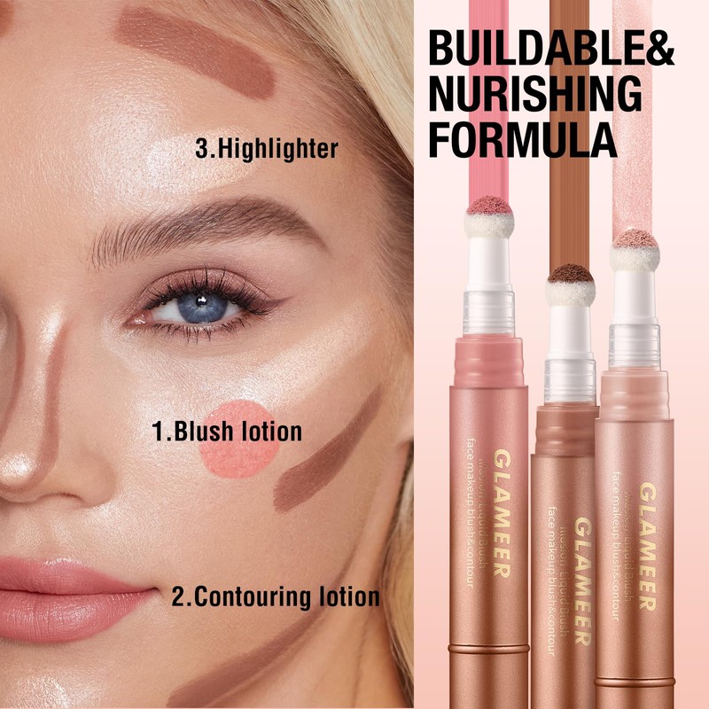 Blush Stick,Liquid Blush Stick,Silky Smooth Creamy Formula,Lightweight Blendable Blush Rouge