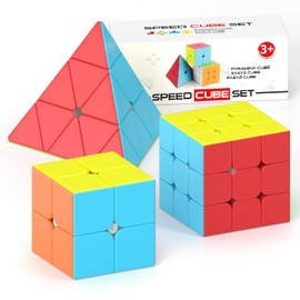 Vdealen Speed Cube Set, 2x2x2 3x3x3 Pyramid Magic Cube Set, Puzzle Cube Toys Birthday Party Christmas Stocking Stuffers Gift for Kids Teens Adults(Stickerless)