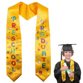 DIELOVEHUA Sash for Nursery, Stole for Preschool, Nursery Graduation Stole, Nursery Sash, Printed, Graduation, Unisex, Graduation Gifts for Children, gold