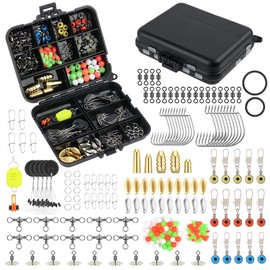 HOTUT Fishing Accessories Kit,204pcs Fishing Line Beads Gear Set,Sea Tackle Kit Including Hook, Brass Weight, Space Bean, Swivel, O-ring, Swivel Sequin with Tackle Box