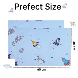 Baby Toddler Pillowcase 2 Pack, Cot Bed Pillow Pair Cases 40 x 60cm, 100% Cotton Soft Pillow Cover for Boys Girls Kids Bedding, Envelope Closure Machine Washable Travel Pillow Pillowcase(Space Rocket)