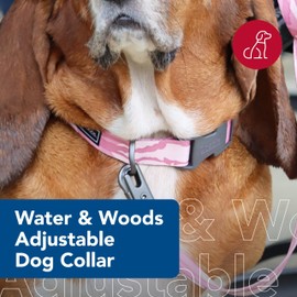 Coastal Pet - Water & Woods Adjustable Dog Collar - Durable Dog Collar with Curved Snap Lock Buckle - Patterned Collar for Dog - Stylish & Adjustable - Bottomland Pink, Small - 3/4" x 10"-14"