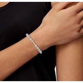 COAI Stone Beaded Cross Bracelet for Women, Moonstone Bracelet, Jesus Prayer Bracelet M