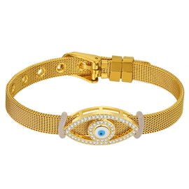 Flongo Mesh Bracelet Women's Bracelet with Zircon Butterfly Adjustable Width Stainless Steel Bracelet Adjustable Removable, Stainless Steel