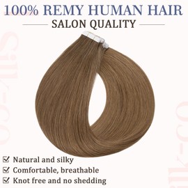 Silk-co Tape in Human Hair Extensions 40pcs 100% Remy Human Hair Straight Skin Weft Hair Extensions (18inch 100g, 06 Light Brown)