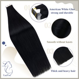 LaaVoo Black Hair Extensions Tape in Human Hair 20inch Tape in Human Hair Extensions Skin Weft Hair Extensions Black Human Hair Extensions For Women Tape in 20pcs 50g