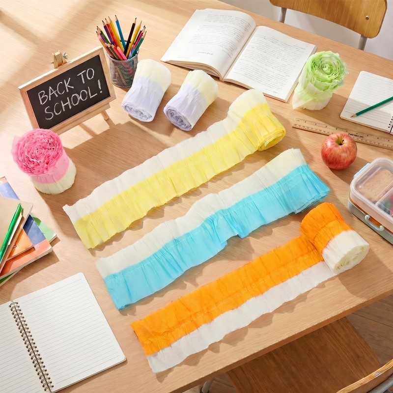 6 Roll Pastel Ruffled Bulletin Board Border 59ft Double Layer