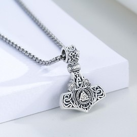 Hagkew Thor Hammer Necklace 925 Sterling Silver Norse Viking Thor Hammer Pendant Nordic Mjolnir Rune Amulet Necklace Jewelry for Men with Jewelry Box