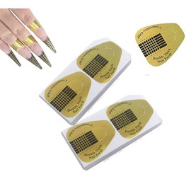 VNC 200Pcs Long Nail Forms for Acrylic Nails, Thick Nail Art Tips Extension Forms, Durable Acrylic Nail Paper Forms for Golden Color Nail Former Stickers with Numbers Marked