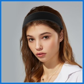 RENEWREVITAL Black Headbands for Women, Faux Leather Headband for Women's Hair, 1.6 Inch Wide Headbands, Leather Hard Hair Bands Solid Colors Routine