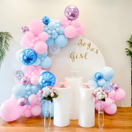 Pastel Pink Blue Balloons, 60 Pcs 12 Inch Macaron Pink Baby Blue Latex Metallic Balloons Set with Confetti Balloons for Gender Reveal Baby Bridal Shower Birthday Wedding Engagement Party Decorations