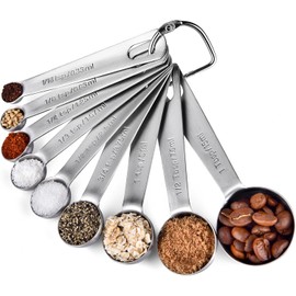 U-Taste Metal Measuring Spoons Set, 18/8 Stainless Steel Tablespoon, Teaspoon, Tablespoon, TSP, Built-in Long Handle, Round Measuring Spoons for Baking, Cooking (9 Pieces)