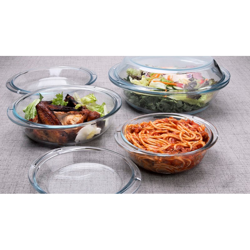 Set of 6 Round Glass Casserole Dishes, Nesting Glass Baking