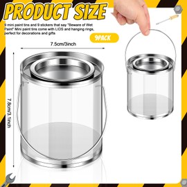 Colingmill 9 Pcs Paint Cans for Construction Party Clear Brushes Dessert Container Plastic Empty Paint Cans for Kids Birthday Party Decor Supplies