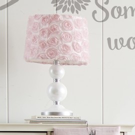 Levtex Baby - Elise Table Lamp and Shade - Spindle Base with Pink Rosette Shade Lamp - Nursery Accessories - Measurements: 22 in. high and 6 in. Diameter